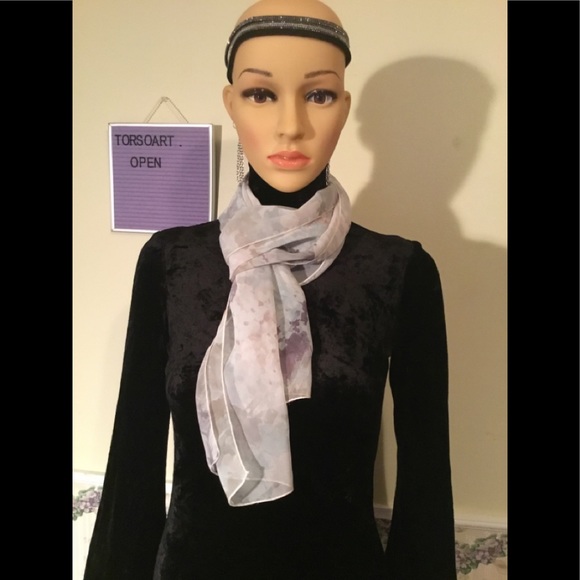 Light floral pattern purple green tan ecru scarf - Picture 2 of 3